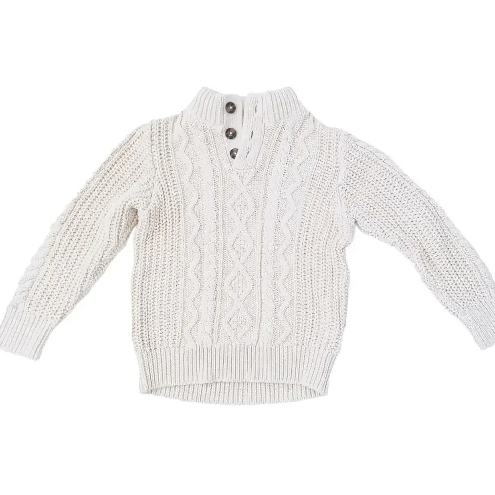 Gap Cableknit Sweater Size 5 Beige Oatmeal Cream Boys 100% Cotton, Sherpa Neck
